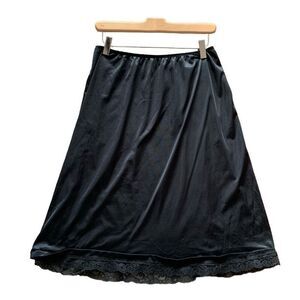 Vintage Deena Black Silky Half Slip Satin Lace Hem Nylon Women’s Size Large